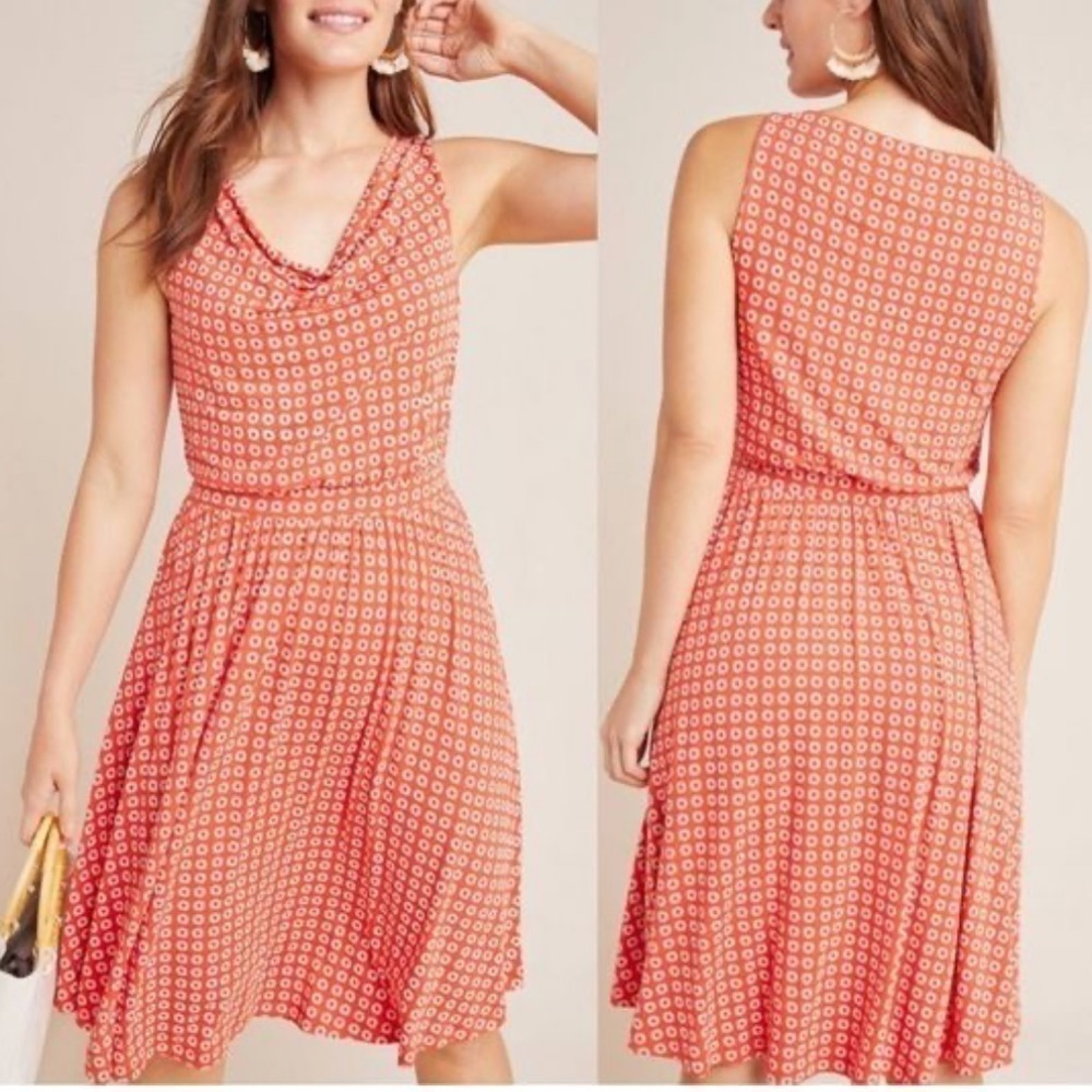 Maeve Floral Print Midi Dress Orange White Large